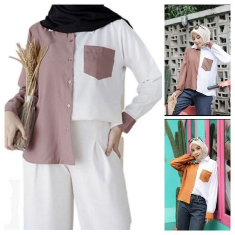 ATASAN KEMEJA BLOUSE COMBI DUA WARNA