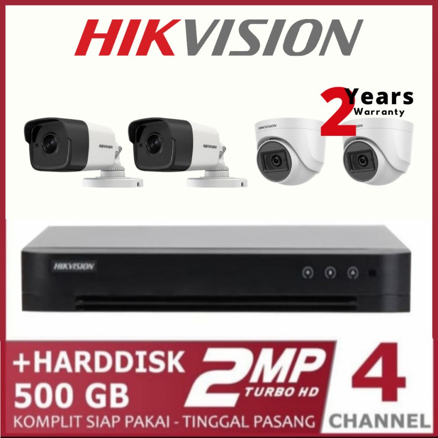 PAKET CCTV HIKVISION 2MP DVR 4 CHANNEL 4 KAMERA SIAP PASANG