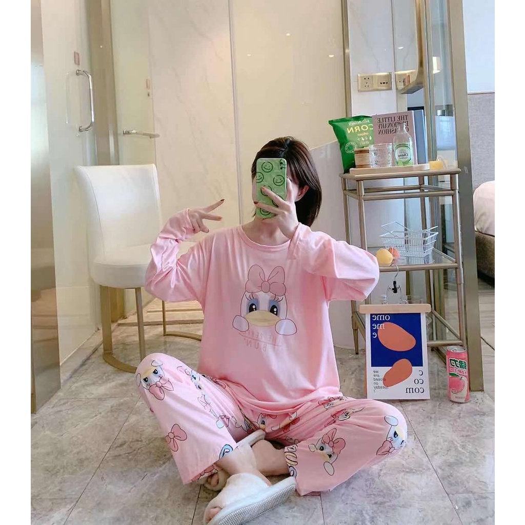 SETELAN BAJU TIDUR PIYAMA IMPORT WANITA KOREA LENGAN PANJANG CELANA PANJANG