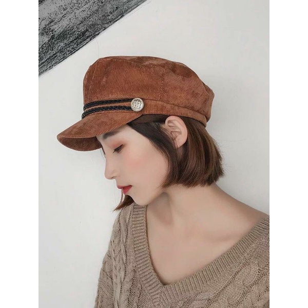 Topi Wanita Korea Kekinian Fashion Aesthetik Korduroy