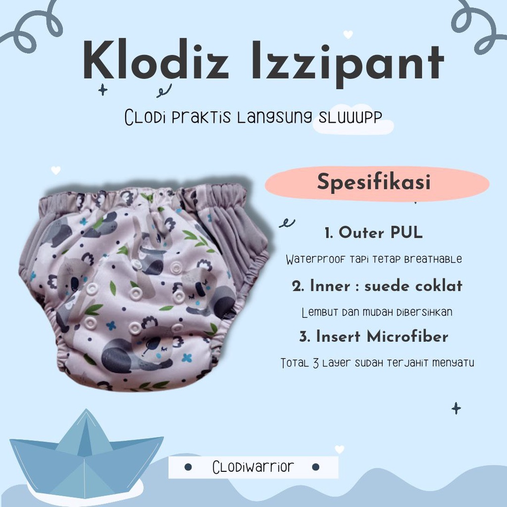 Klodiz Izzipants All In ONE Clodi Celana Praktis Simpel Insert Menyatu Popok Kain Cuci Ulang BB 8-15 kg