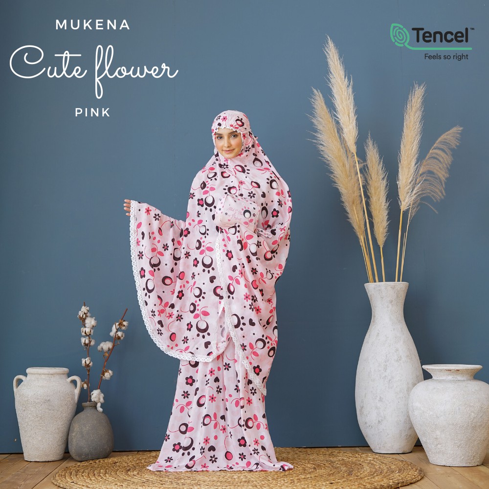 Mukena Cute Flower Pink (Free Tas Pouch &amp; Box)