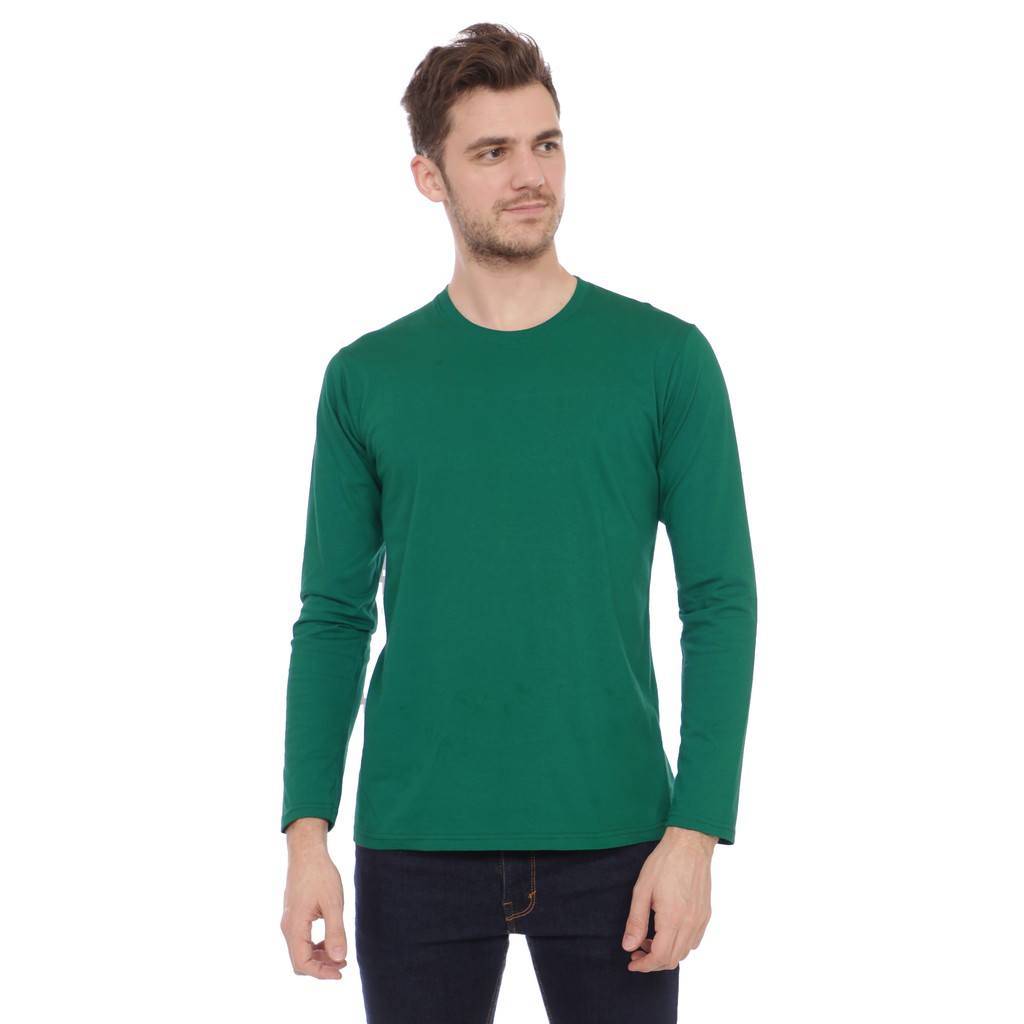 Jual baju kaos polos premium hijau botol lengan panjang baju kaos cowo