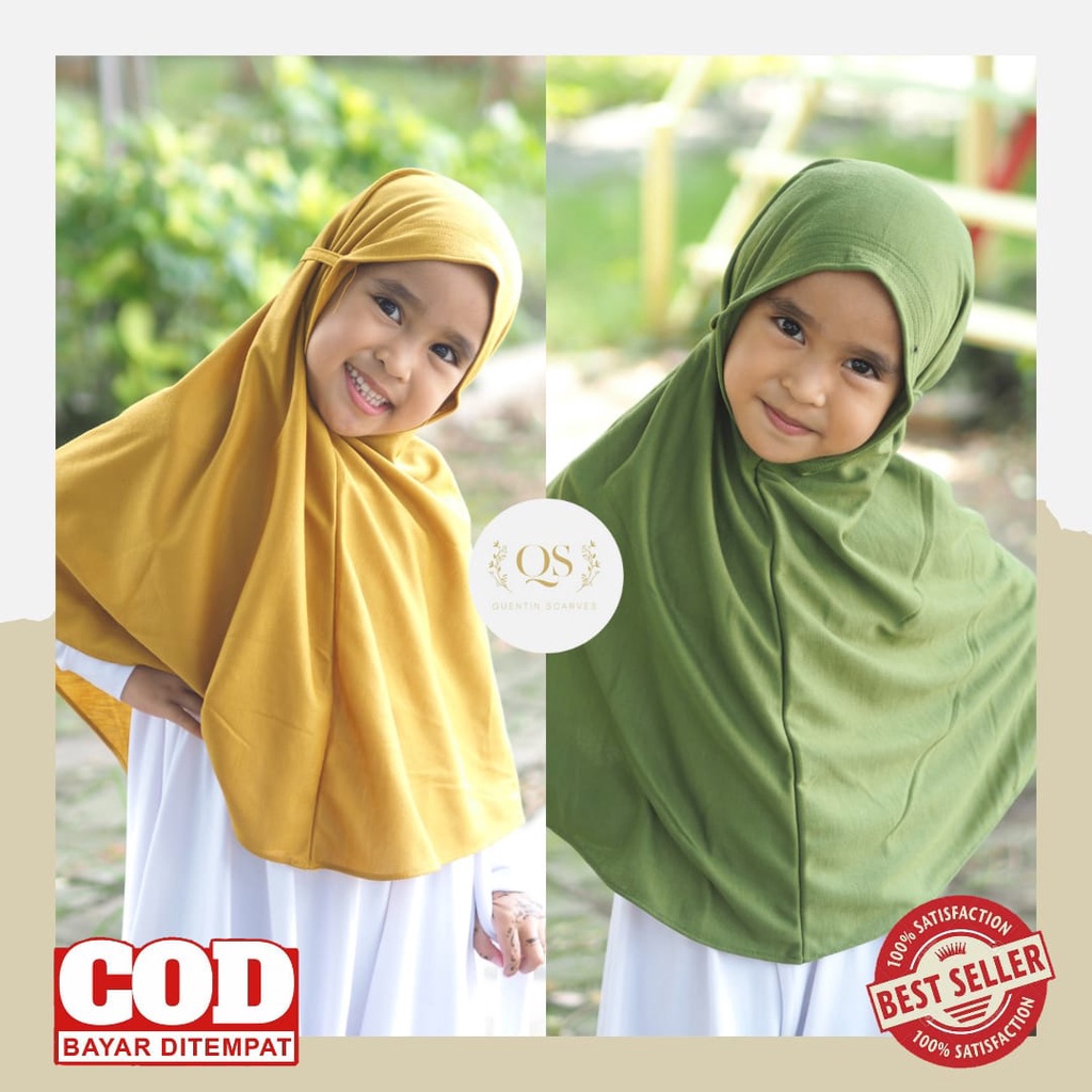 Hijab Bergo Anak Perempuan/Hijab Non Pet Fashion Muslim Hijab Instan Anak Usia 7-10 Tahun