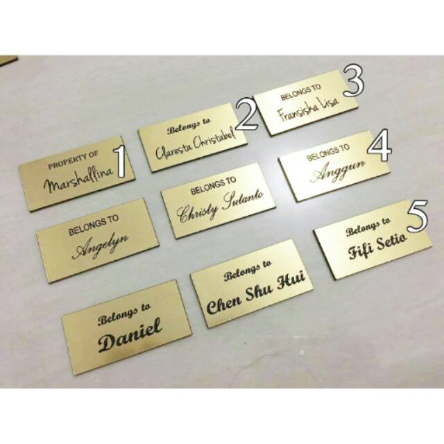 

Name Tag/ Plat Nama (bisa custom ukuran dan tulisan) ,sudah include pengerat