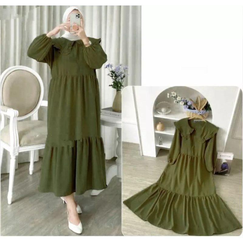 MIDI DRESS KEKINIAN POLOS BUSUI SLETING DEPAN HIJAB OOTD TERBARU / BAJU WANITA KOREAN STYLE FRIENDLY