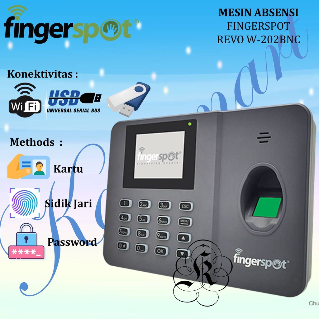 Mesin Absensi Fingerspot Revo W-202BNC (Wifi + Battery)