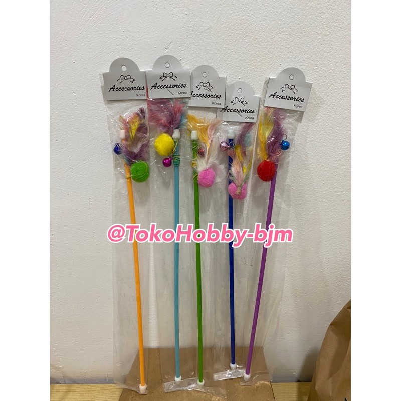 Mainan kucing - tongkat cat toys cat teaser stick mainan kucing tongkat stik bulu lonceng