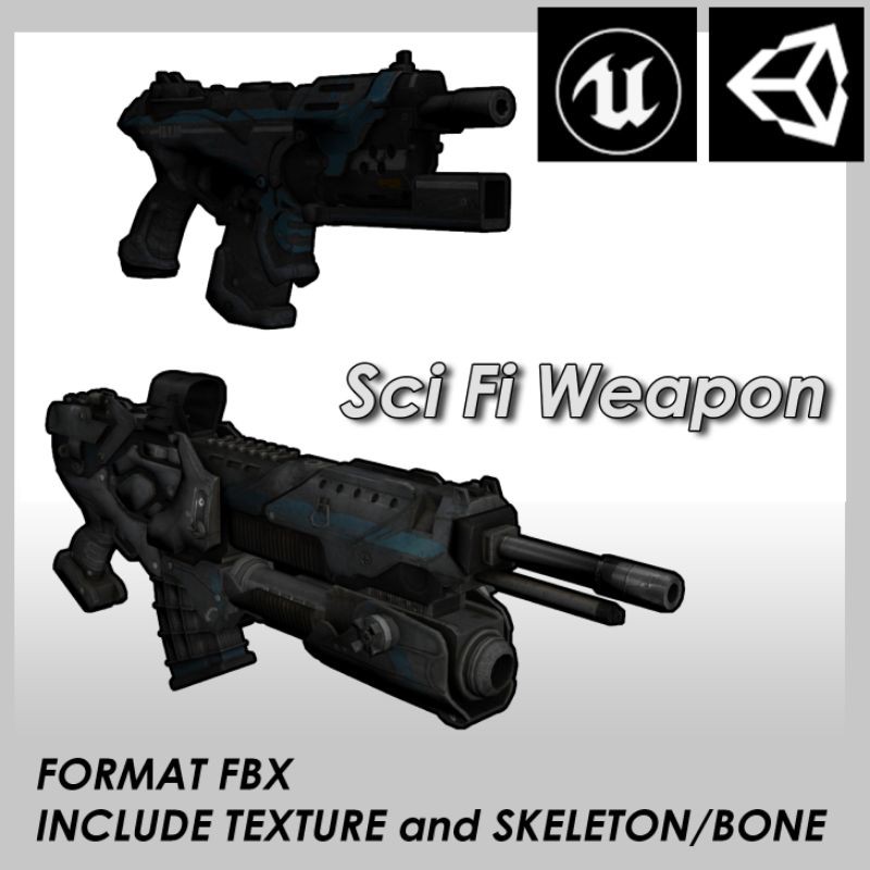 3D Game Asset Sci Fi Weapon Unreal dan Unity3D