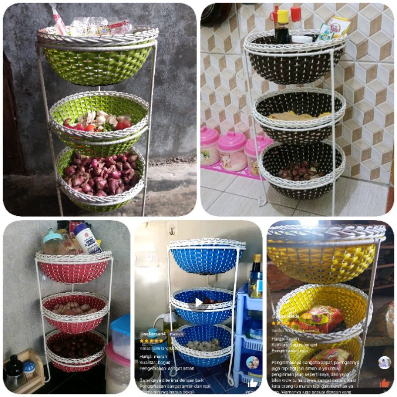 PROMO AKHIR TAHUN/RAK BAWANG SUSUN/RAK BUMBU DAPUR/WADAH BAWANG SUSUN  3 ROTAN SINTESIS FREE BUBBLE WRAP