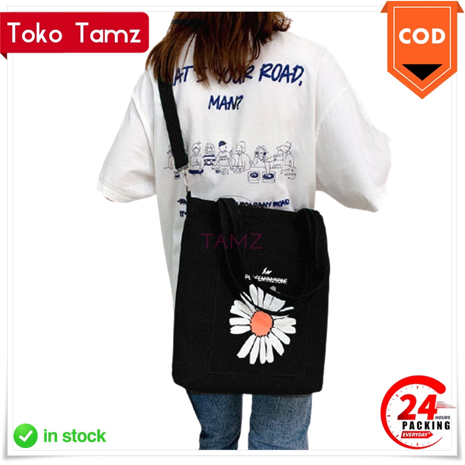 SALE COD MAKASSAR Tas Tote Bag Selempang Bunga Matahari Daisy Tas ToteBag Ready Makassar Shopee Toko