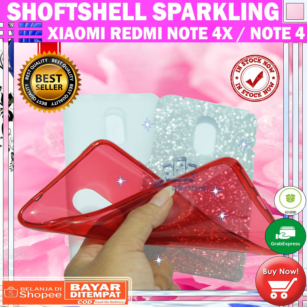 (Warna Acak Pink / Red) Silikon Xiaomi Redmi Note 4X / Note 4 Ultrathin / Case Sparkling Blink Blink / Case Glitter Soft Case Jelly Case Silicone Casing Kesing Kasing Sarung Hp Xiaomi Redmi Note 4x