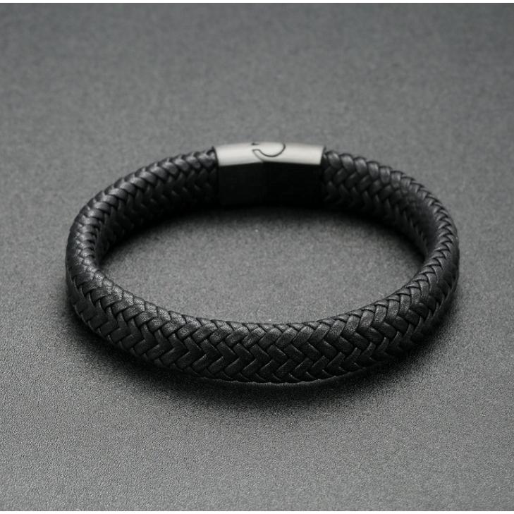 SEUSUK Kulit hitam gelang  stainless steel  buatan tangan  