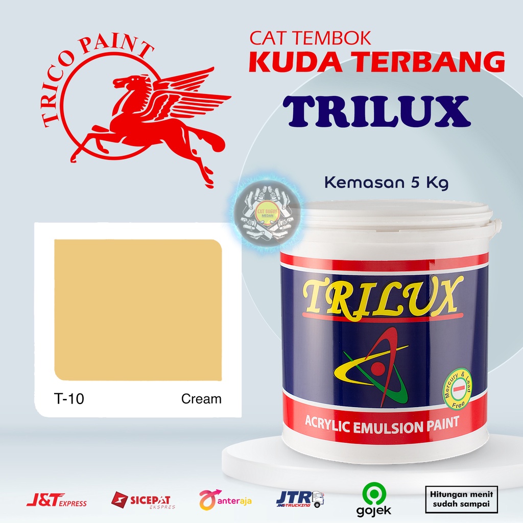 CAT AIR CAT TEMBOK DINDING TRILUX KUDA TERBANG 5 KG WARNA T-10 CREAM T10 KREM IVORY BEIGE CREAM PAST