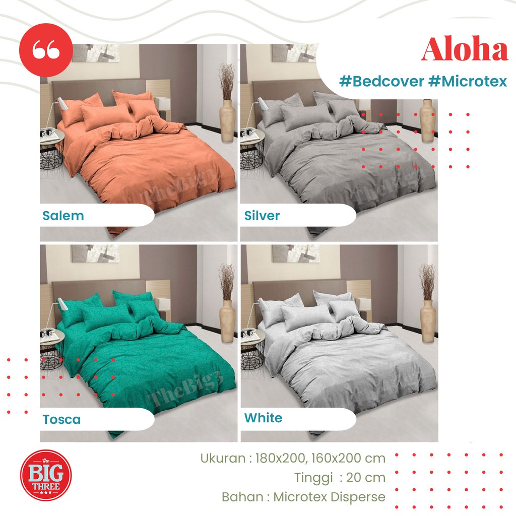 ALOHA Bedcover + Sprei POLOS 180x200 / 160X200 Ungu Hijau Orange Coklat Abu Salem Pink - King Queen 180 160 BC