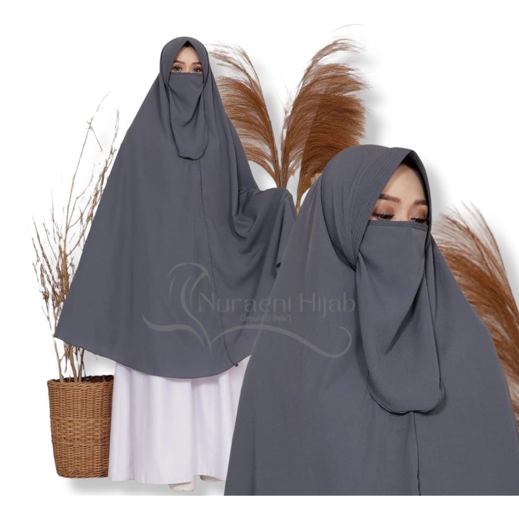 Khimar Syari Super Jumbo Bahan Wolfis Premium Free Cadar Tali - Nuraeni Hijab