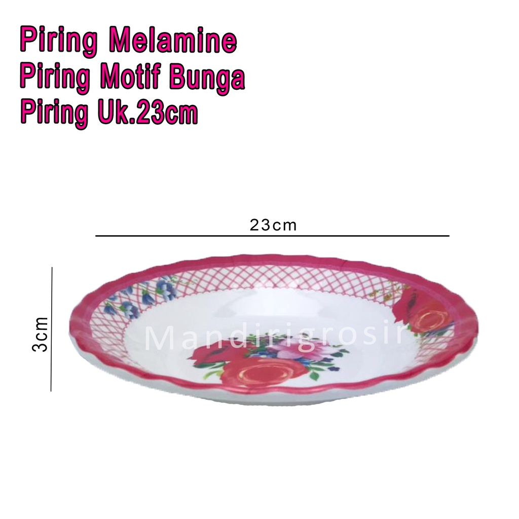 Piring Hugi *Piring Melamine * Piring Motif Bunga * Uk.23cm