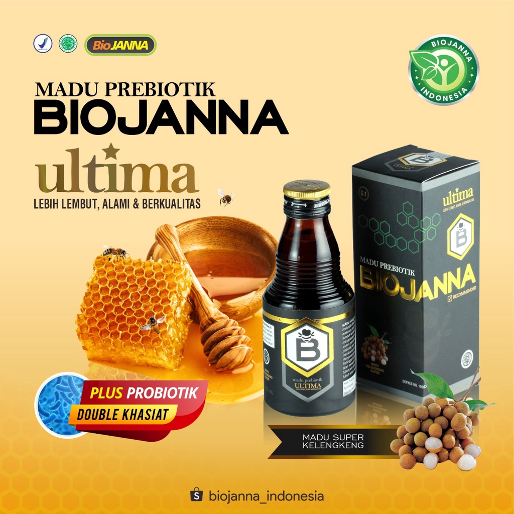 

Madu Prebiotik Ultima | BioJANNA | Madu Murni | Madu Kelengkeng 165 ml