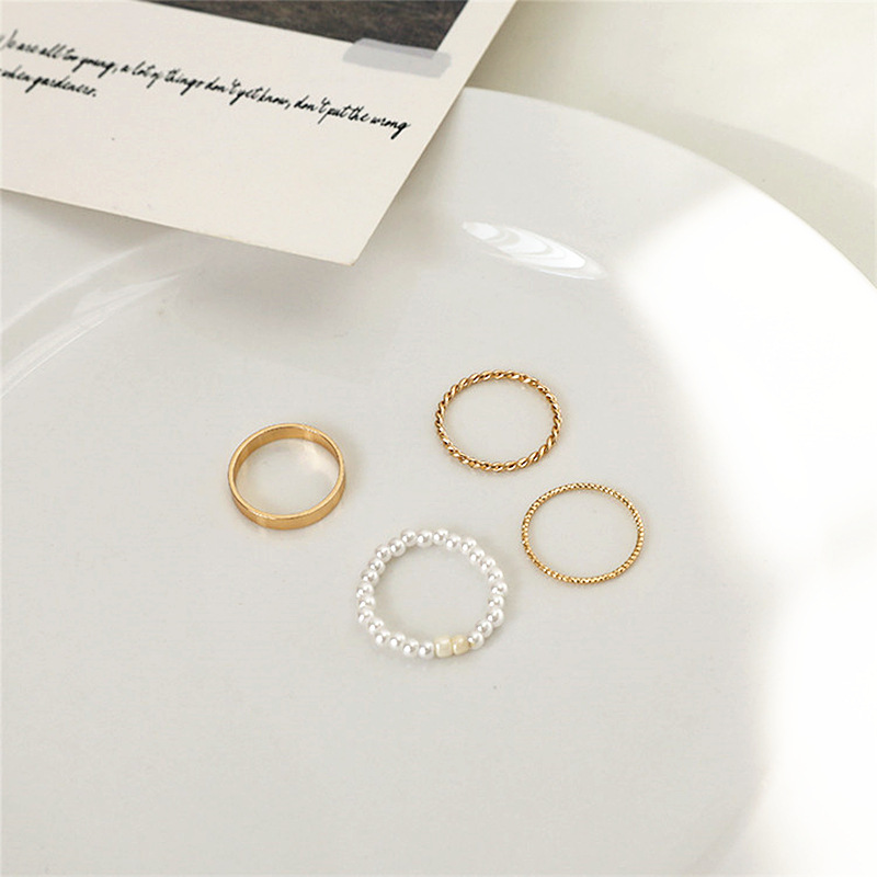 AY(CN) 4pcs / Set Cincin Mutiara Gaya Korea Untuk Aksesoris Perhiasan