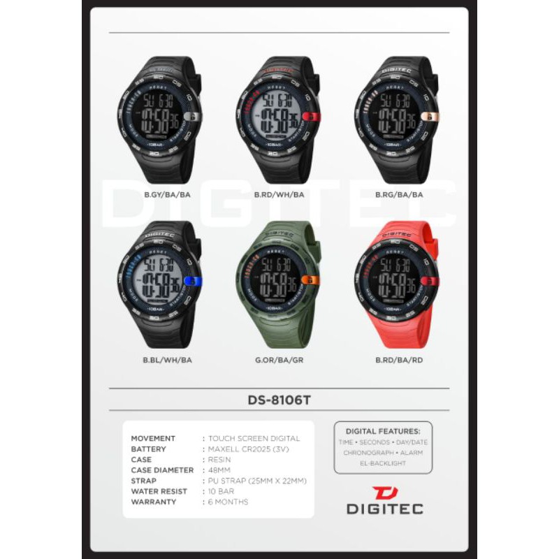 Jam tangan DIGITEC 3086 DG 8086 DS 8085 DG 8106 3106 Touch screen Original Full black water resist