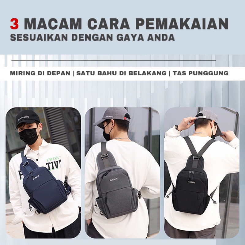 Highland Tas Selempang Pria Sling Bag Nilon Anti Air Waterproof Tas Selempang Cowok Santai Tas Bahu TS715