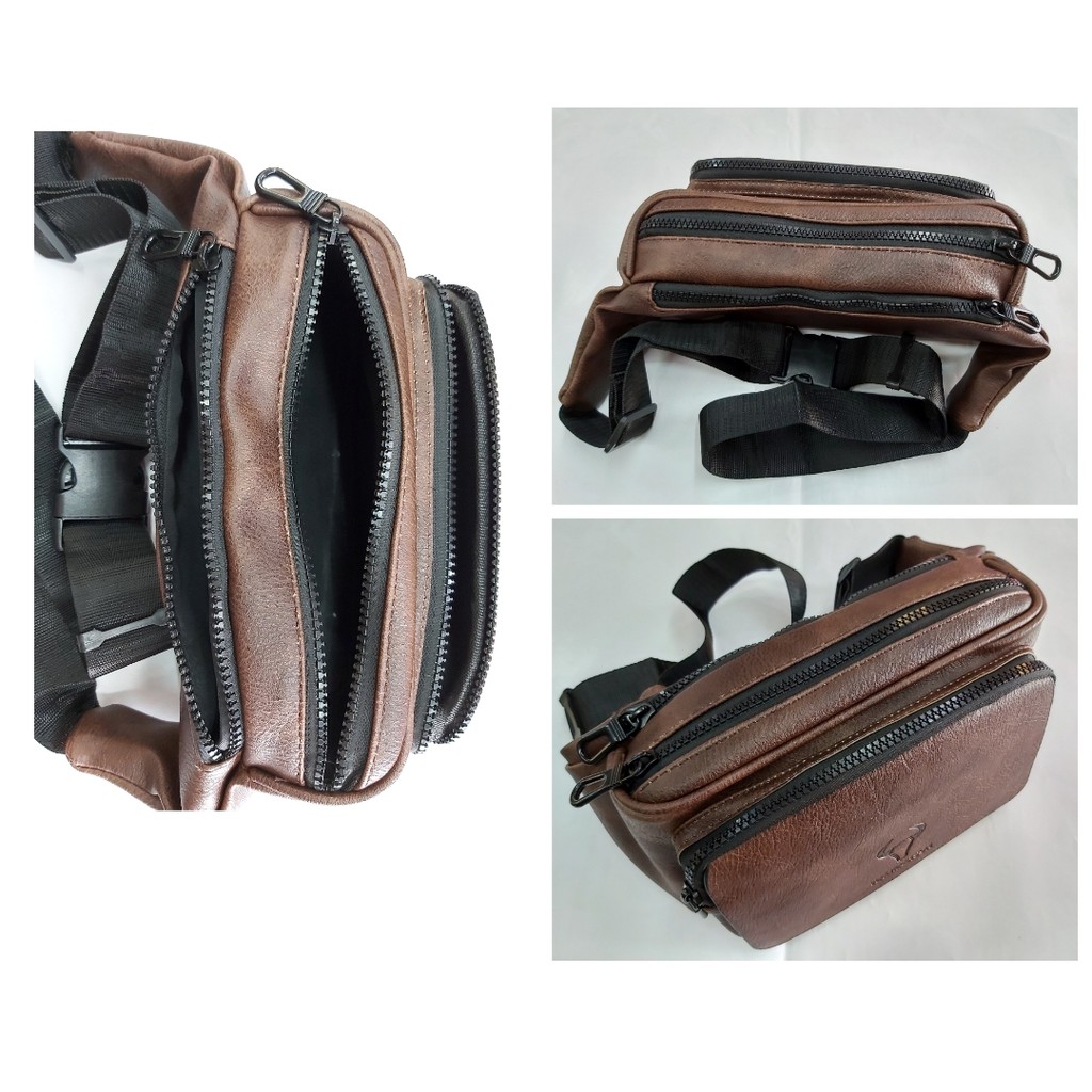 Waistbag import pria kulit elastis lentur dan empuk.