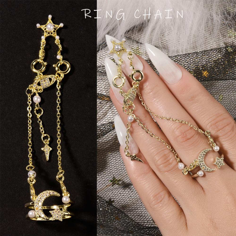 AUGUSTINA Agustinina Perhiasan Cincin Kuku Mutiara Flash Liontin Rumbai Mahkota Manicure Tools Zircon Nail Art Dekorasi
