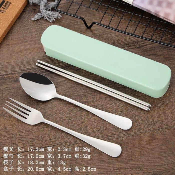 [GS] SENDOK SET MODEL POLOS TEBEL HIGH QUALITY Sendok Garpu Sumpit set Stainless Steel 304 Food Grade BOX Souvenir Makan