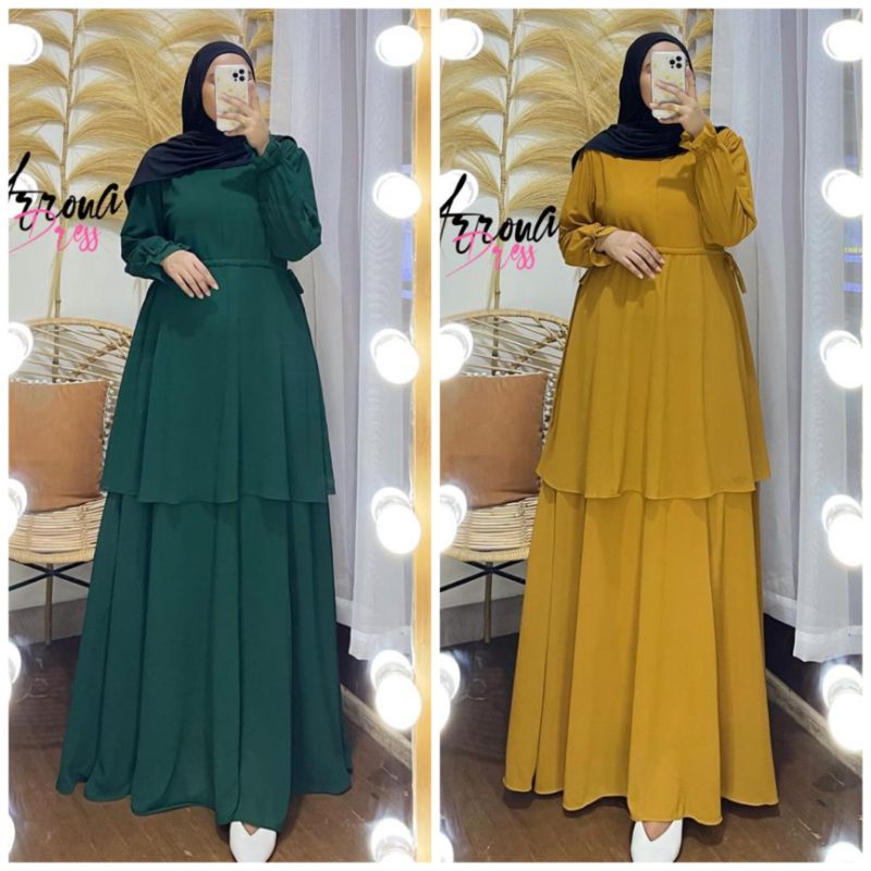 Gamis ARRONA bahan ceruty babydoll premium full furing/arrona dress/busui friendly/resleting depan