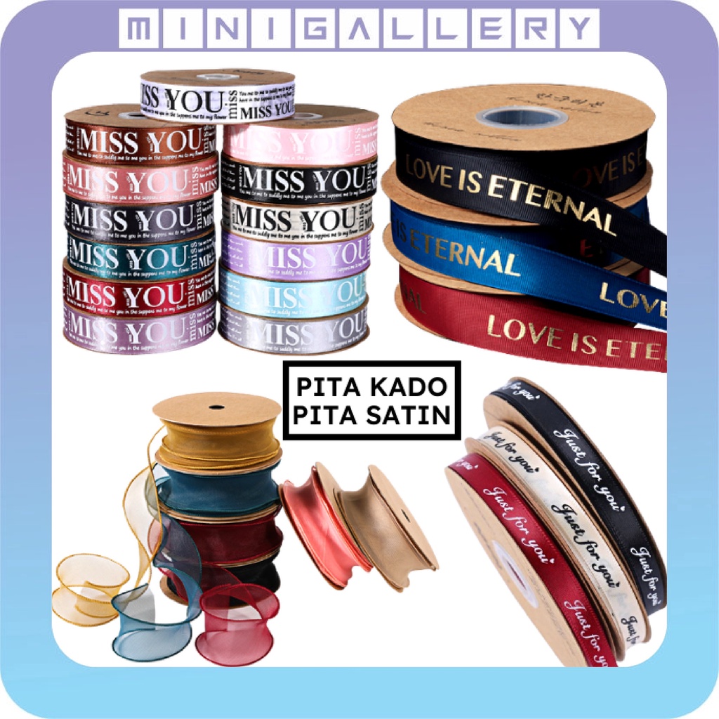 Pita Satin Motif I Miss You Pita Kado Buket Bunga dekorasi Flower Bouquet Ribbon Import Premium KB42