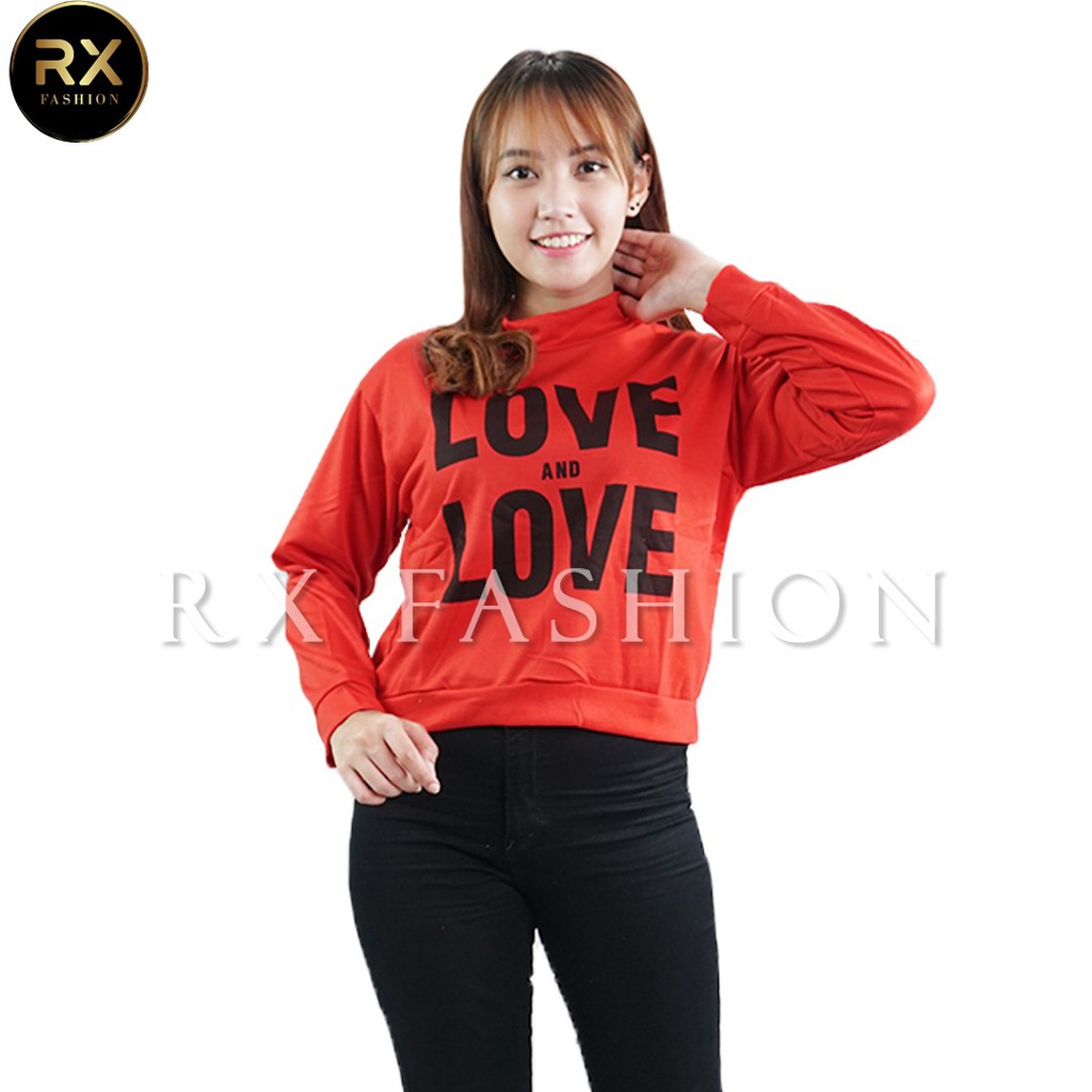 Rx Fashion SWEATER CROP LOVE BAHAN BABYTERRY UKURAN ALLSIZE FIT L 1R