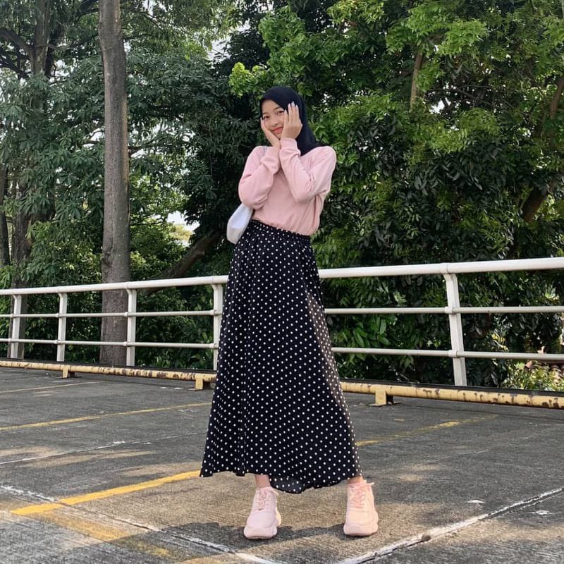 ROK POLKA L-XL-XXL/ROK PANJANG WANITA MOTIF POLKADOT/MAXI SKIRT A-LINE-4