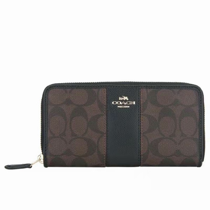 Coach Darkbrown Signature Round Zipper Wallet Outlet Ladies