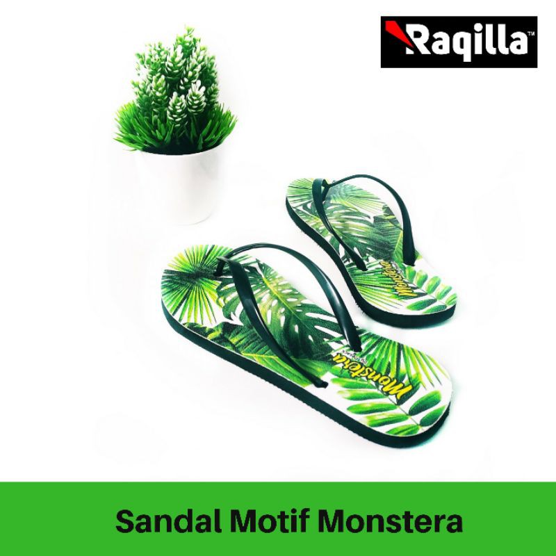 Sandal Jepit Motif Tanaman Monstera sendal jepit wanita monstera selipar jepit motif daun