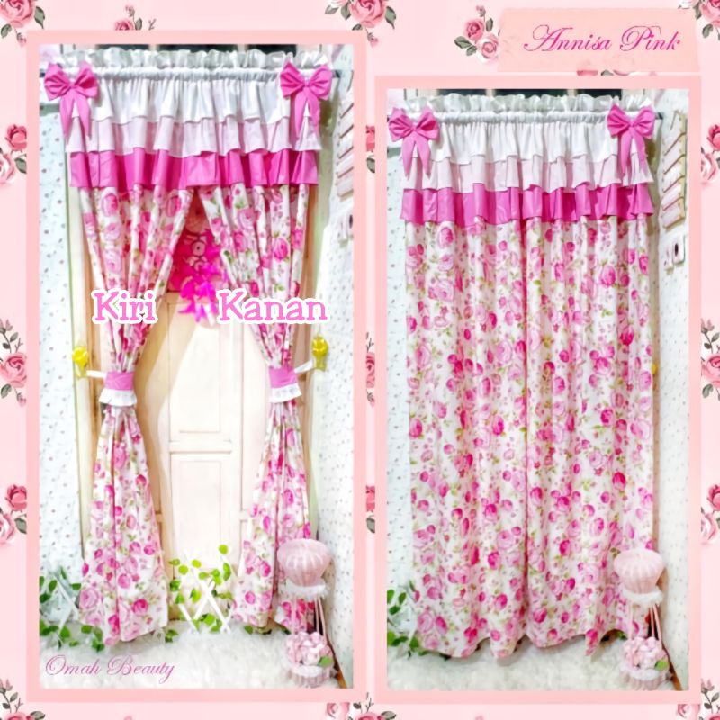 READY Gorden Shabby (KANAN+KIRI) / SEPASANG Gorden Annisa Pink Putih / Gorden Shabbychic Bunga Mawar