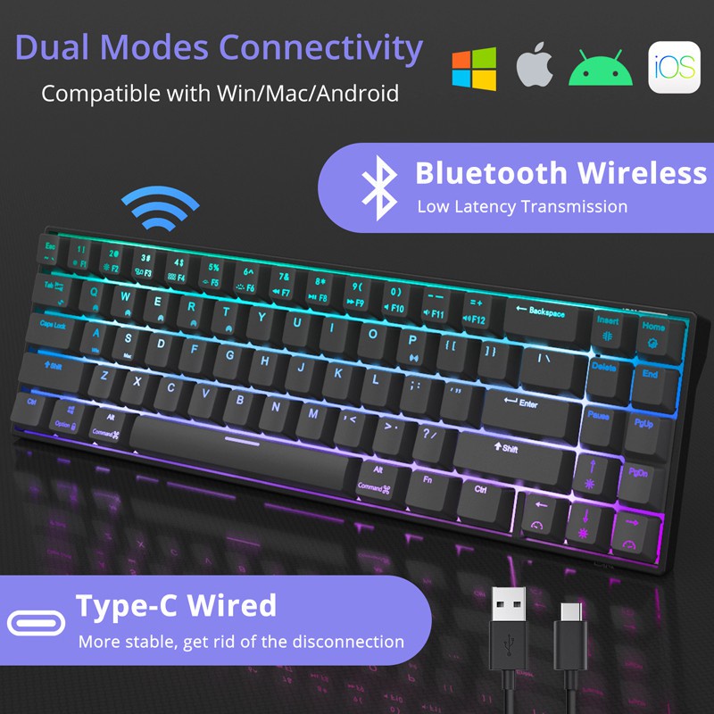 【Beli dua diskon 20%】 RK61 RK71 Wireless Bluetooth 61 71 Keys RGB Backlight 3 Modes Hotswap Gaming Mechanical Keyboard for PC Royal Kludge