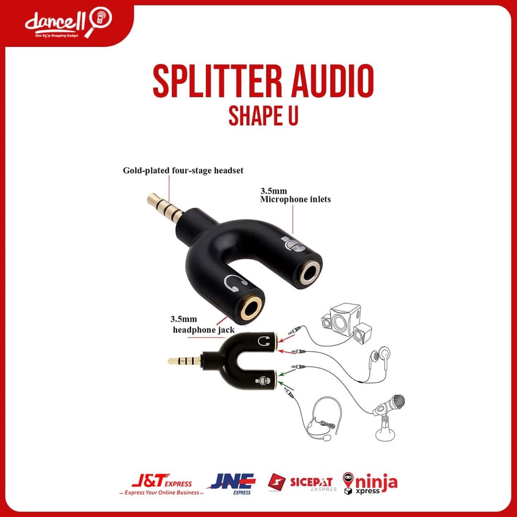 Splitter Audio Headphone And Microphone 2in1 Splitter Shape U Jack 3.5 mm Splitter Audio Headset Male To Female Support HP PC Laptop