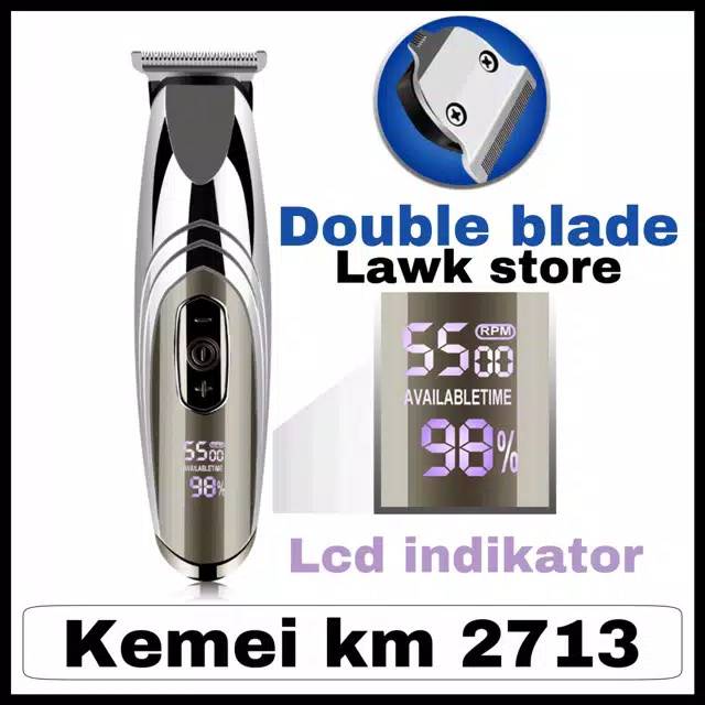 Alat cukur rambut kemei km-2713 clipper mesin cukur charger LED power