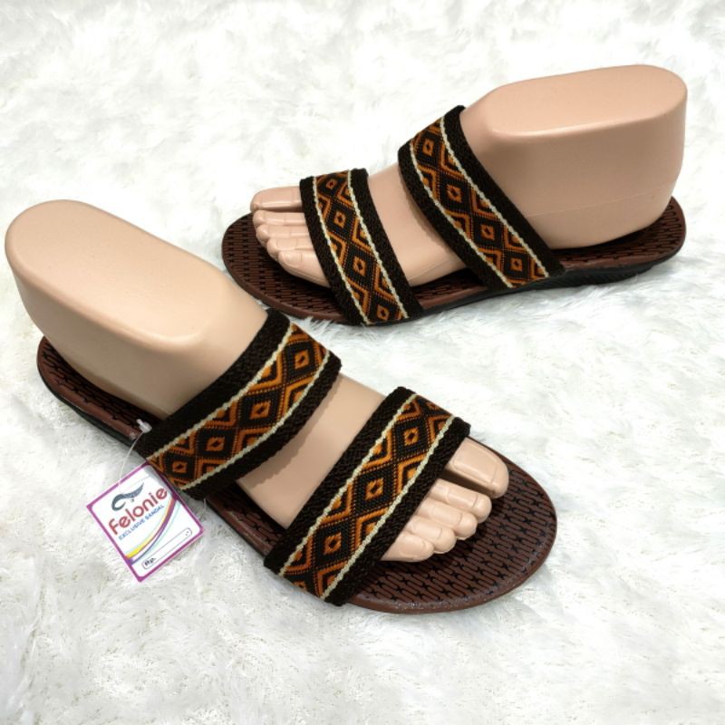 Sandal wanita murah ban 2 batik dan renda Felonie MRK  02 turki rajut