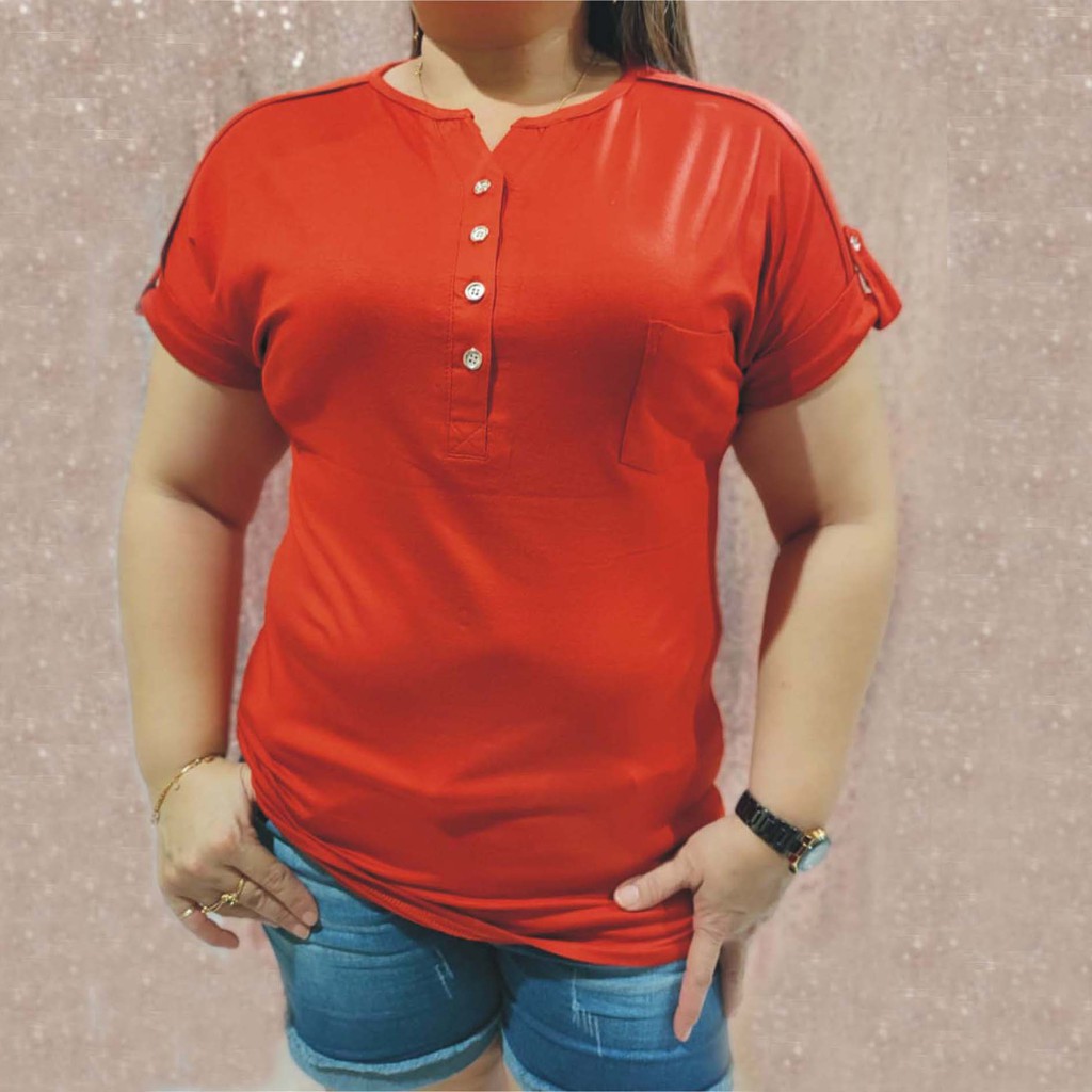 KAOS WANITA JUMBO KANCING 4 SPANDEX PREMIUM POLOS Big Size baju cewek ATASAN CEWE OBLONG GEDE GEMUK