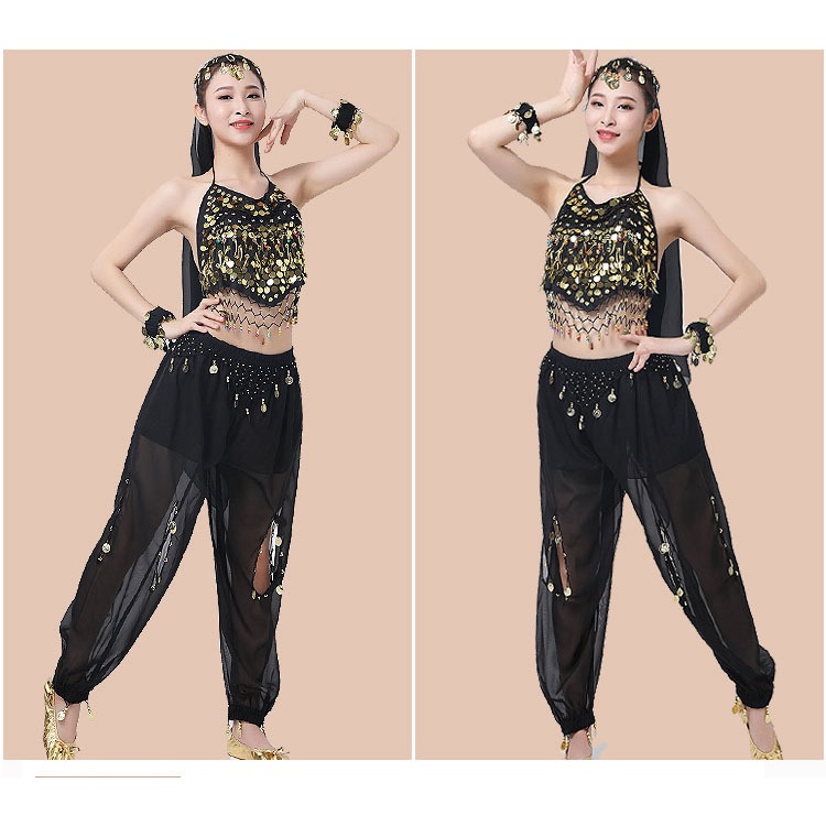 BAJU BELLY DANCE SET DENGAN CELANA ALADIN PAKET BAJU TARI PERUT TANKTOP CHILLI COIN PANTS KOIN