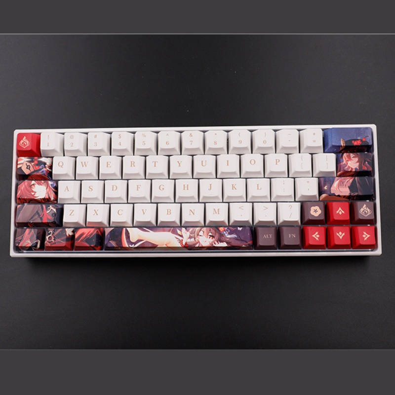 Genshin Impact Hutao Keycap Pbt Oem Profile Dye-Sub Untuk Keyboard Mekanik 61 64 68 87 104 108 96 980