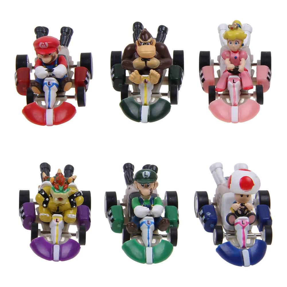 5.5cm Super Mario Bros Kart Pull Back Car Figures Action Figure Doll Kids Toys 6 PCS Collectibles