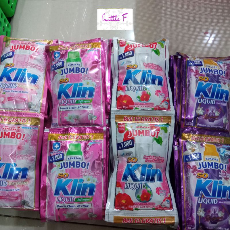 [ Bisa COD ] SOKLIN LIQUID sachet 12 gratis 2 / SO KLIN LIQUID JUMBO / DETERJEN CAIR 1 RENCENG ISI 1