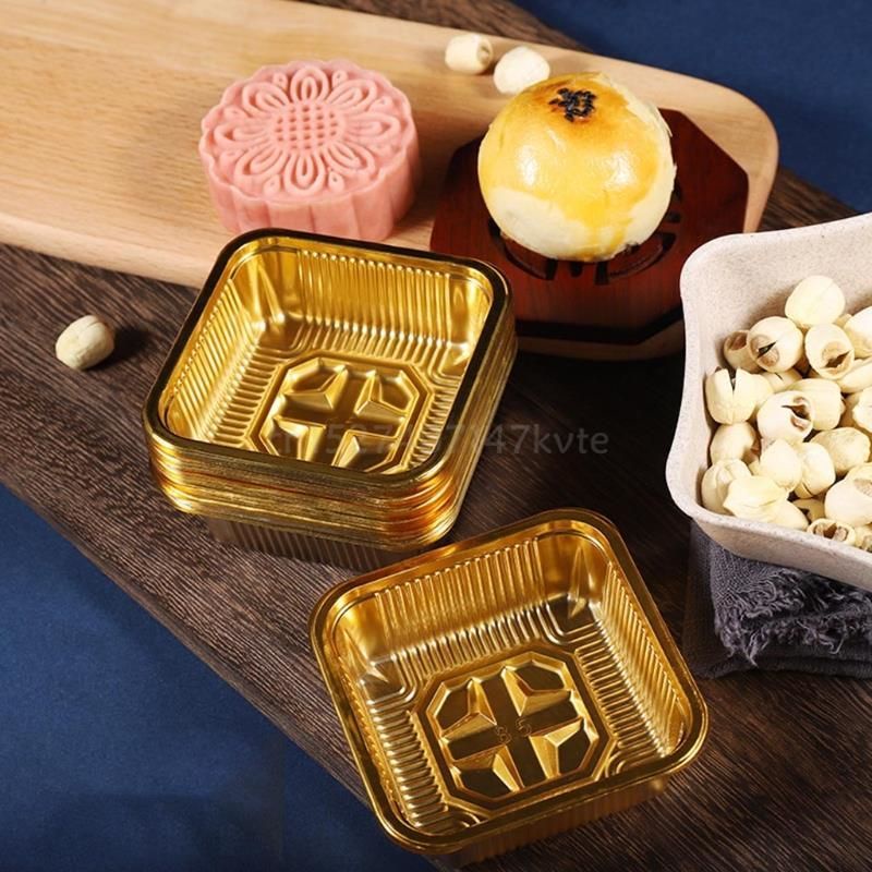 100PCS Tray Mooncake Kotak Kemasan Kue Bulan Warna Emas Transparan 50g Kotak Kemasan Permen Blister Persegi