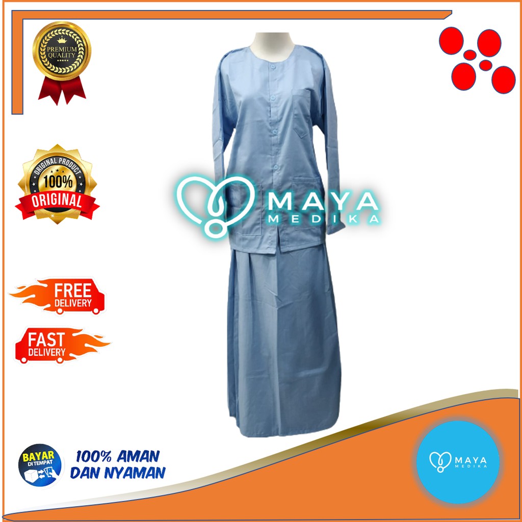 Baju OK / Biru / Lengan Panjang / Baju Kancing / Rok
