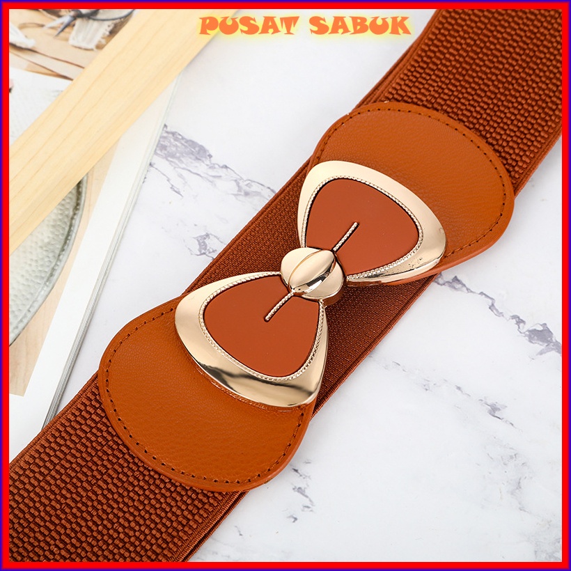 Belt Sabuk Lebar Wanita Obi Karet Ikat Pinggang Fashion Gesper Cewek Korea Oby Baru Impor Besar Jumbo Women Big Kekinian Pesta Cantik Waist Obe Melar Elastis Hitam Coklat Aksesoris Pernikahan Per Gold Model Kupu Pita Kecil