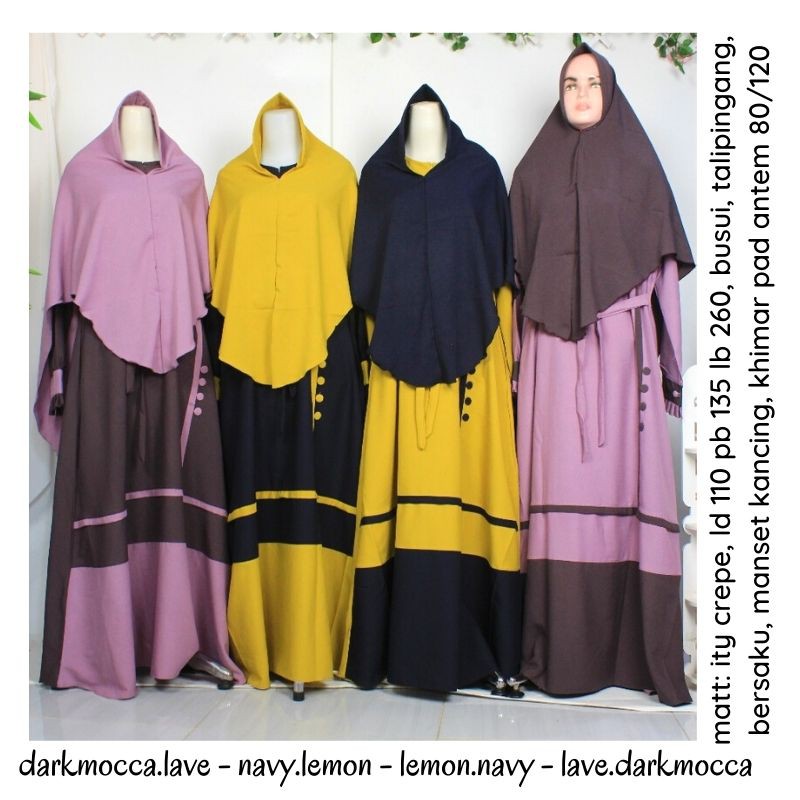 Set Khimar gamis yasmin Nerisha Kancing 4 lis sisi size xl