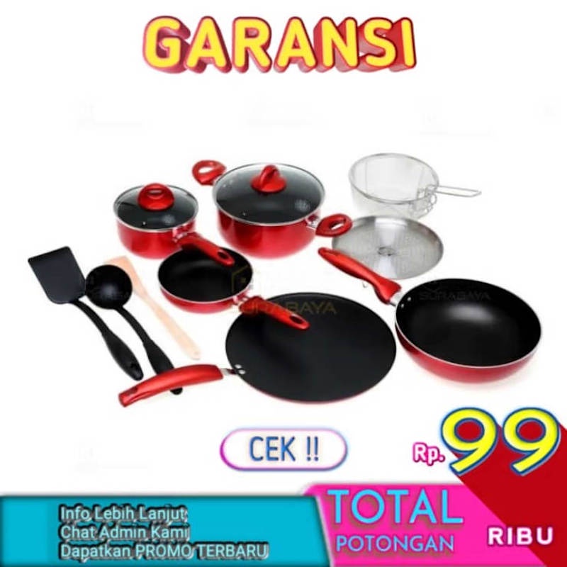 Panci Set SUPRA 12 Pcs  Rosemary Cookware Penggorengan Teflon Satu Set Anri Lengket