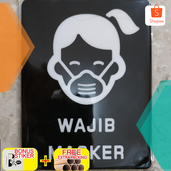 

Laser cutting acrylic sign/tanda "WAJIB MASKER" girl 01 - Hitam 9.5cm x 11.5cm Keren